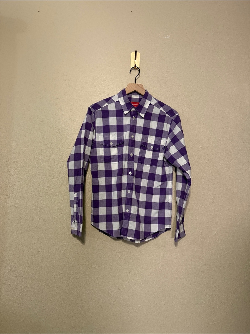 Supreme Purple & White Plaid Button-Down Shirt Size Small